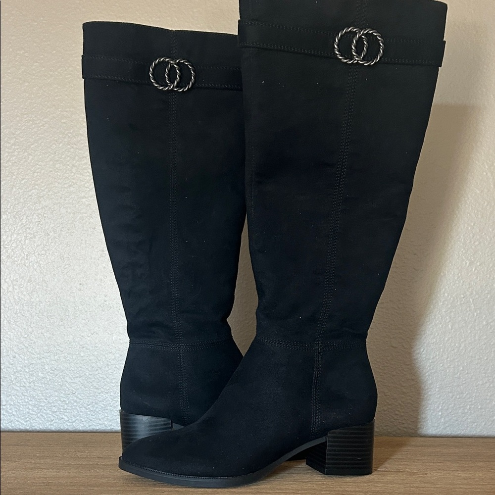 NIB Life Stride Black Heeled Boots with Buckle Detail